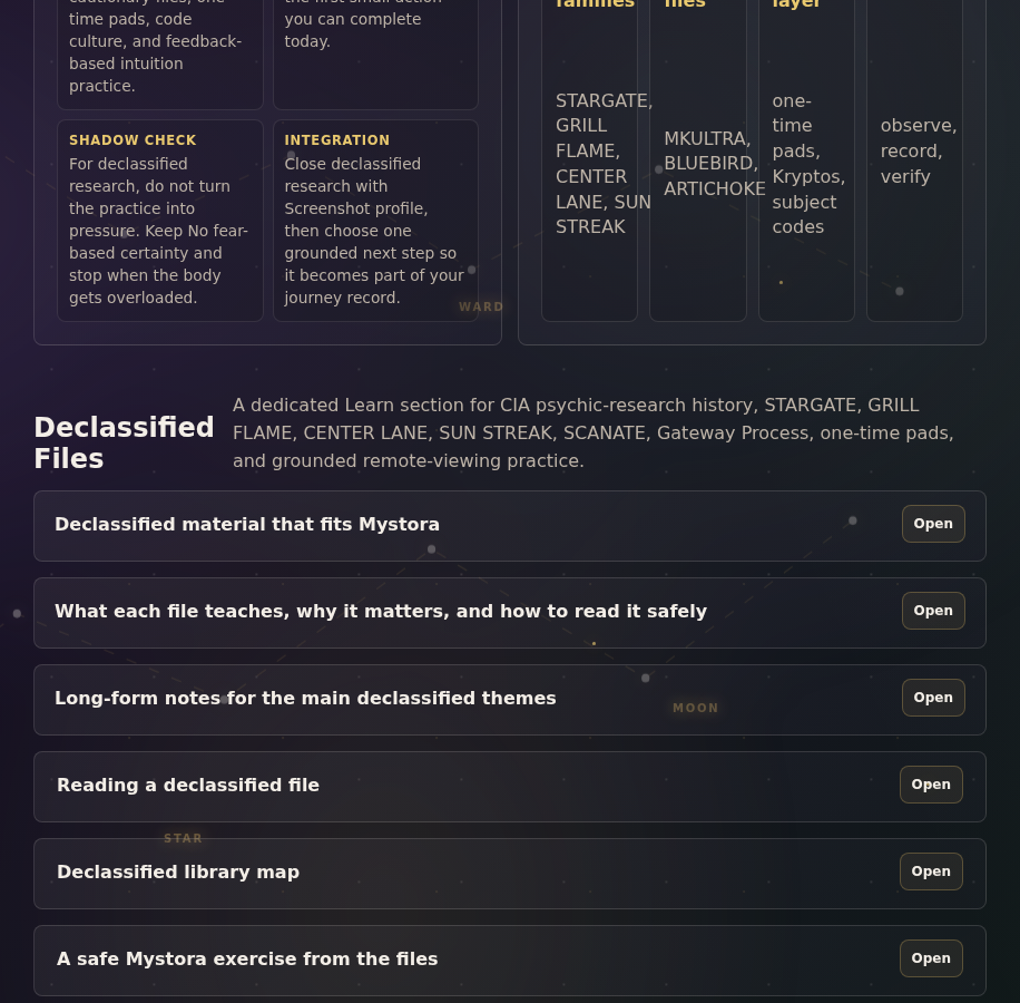Mystora code and cipher library screenshot showing one-time pads, Kryptos, archive numbers, and personal numbers separated clearly