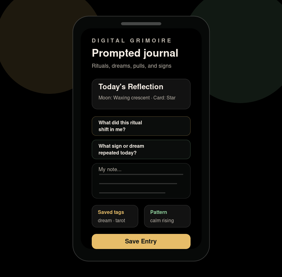 Mystora journey and grimoire screenshot showing saved practice progress